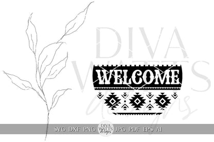 Welcome SVG Southwest Pattern Door Hanger SVG Aztec Pattern SVG Round Door hanger svg Aztec pattern Sign svg Cricut svg for Welcome Sign