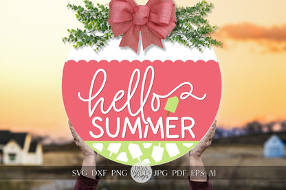 Hello Summer SVG Summer Popsicle svg Door Hanger For Summer SVG Door Hanger SVG For Summer Sign Summer Ice Cream Round Sign svg Summer Round