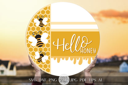Hello Honey SVG Honey Bee svg Honey svg Bee Welcome Sign svg Bee Welcome Sign svg Bee Door Hanger svg Summer svg Funny Cricut svg