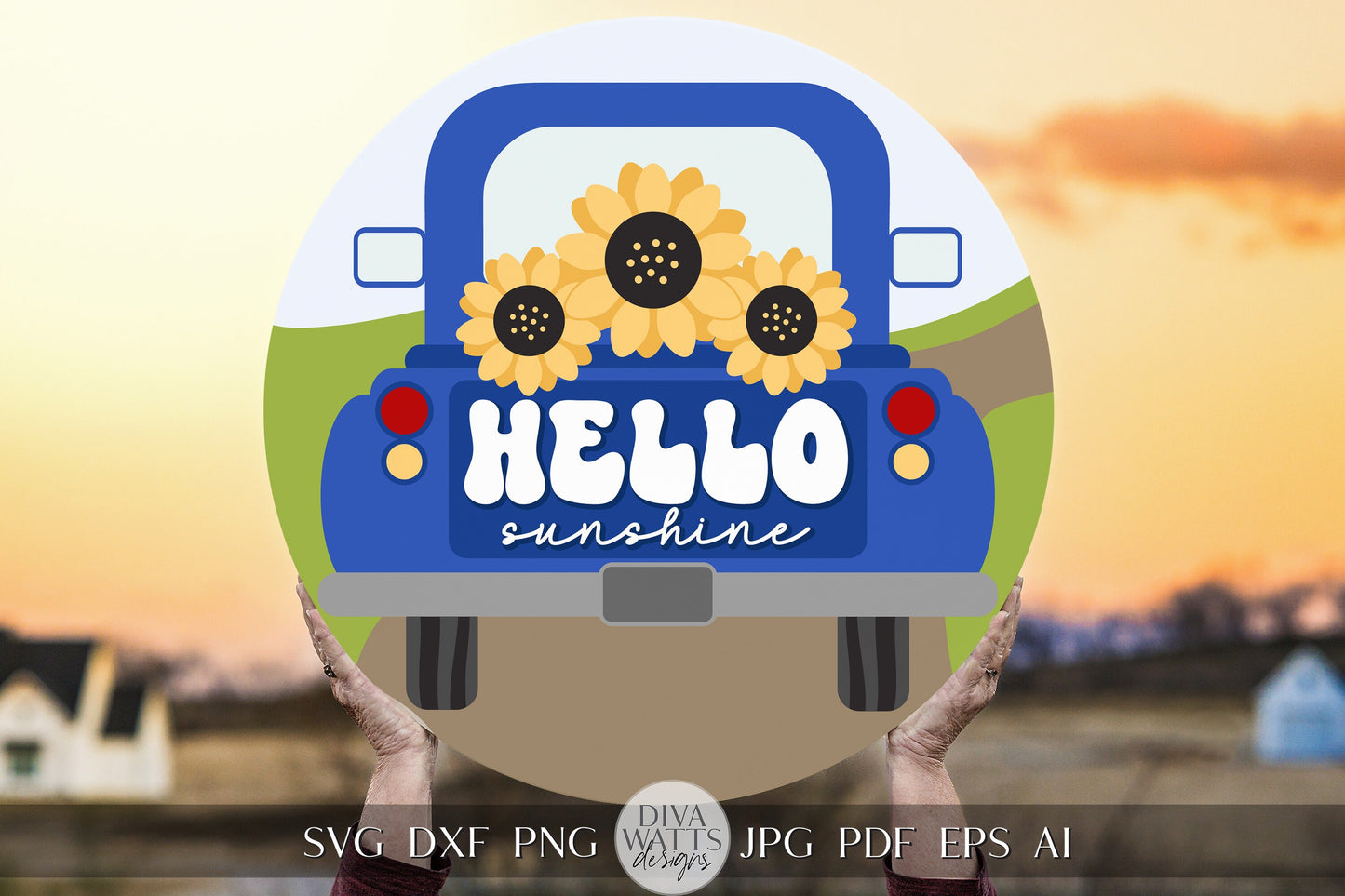 Hello Sunshine SVG Sunflowers svg Sunflower Welcome Sign svg Floral Welcome Sign svg Old Truck Door Hanger svg Summer svg Cute Cricut svg