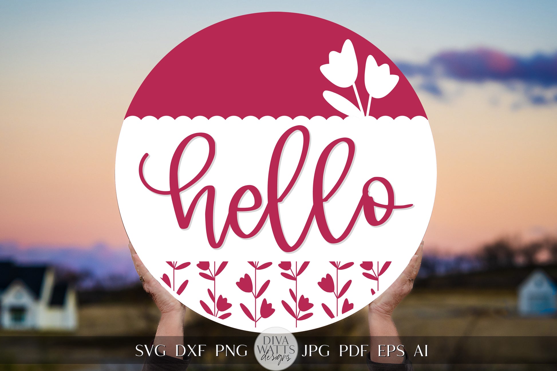 Hello SVG Spring Welcome svg Welcome Spring svg Spring Door Hanger svg Spring Porch Decor SVG Spring Flowers svg Tulip svg Cricut SVG Sign