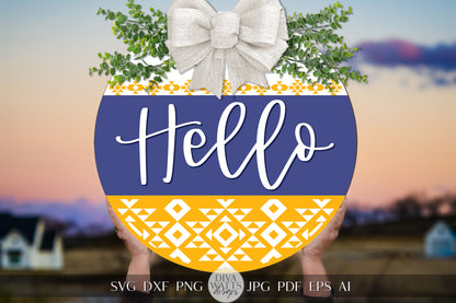 Hello SVG Southwest Pattern svg Door Hanger SVG Aztec Pattern SVG Round Door hanger svg Aztec pattern Sign svg Cricut svg for Welcome svg