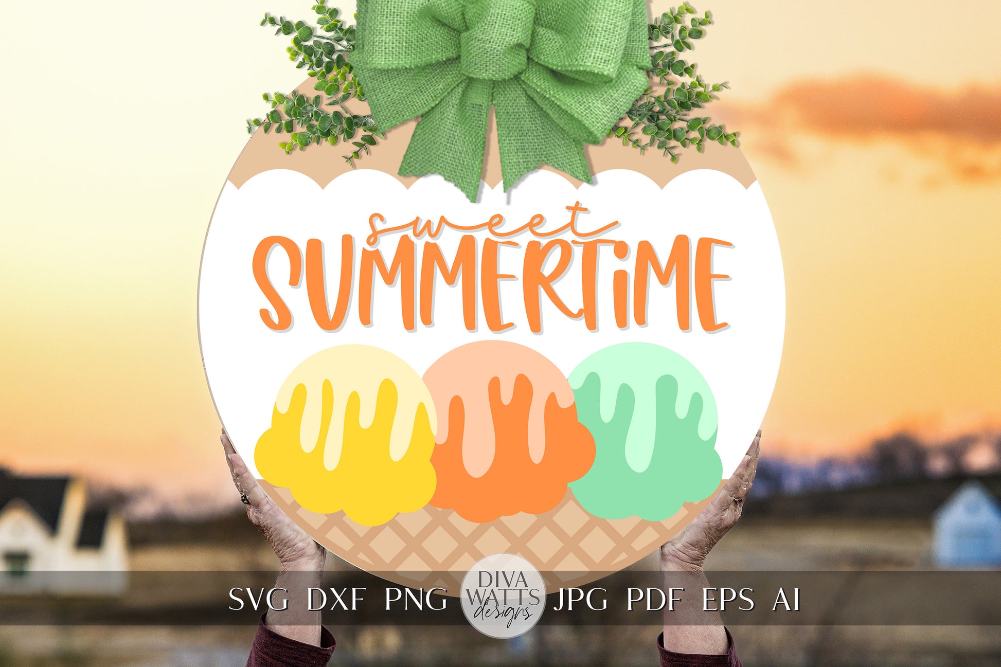 Sweet Summertime SVG Summer Ice Cream svg Door Hanger For Summer SVG Door Hanger SVG For Summer Sign Summer Round Sign svg Summer Round svg