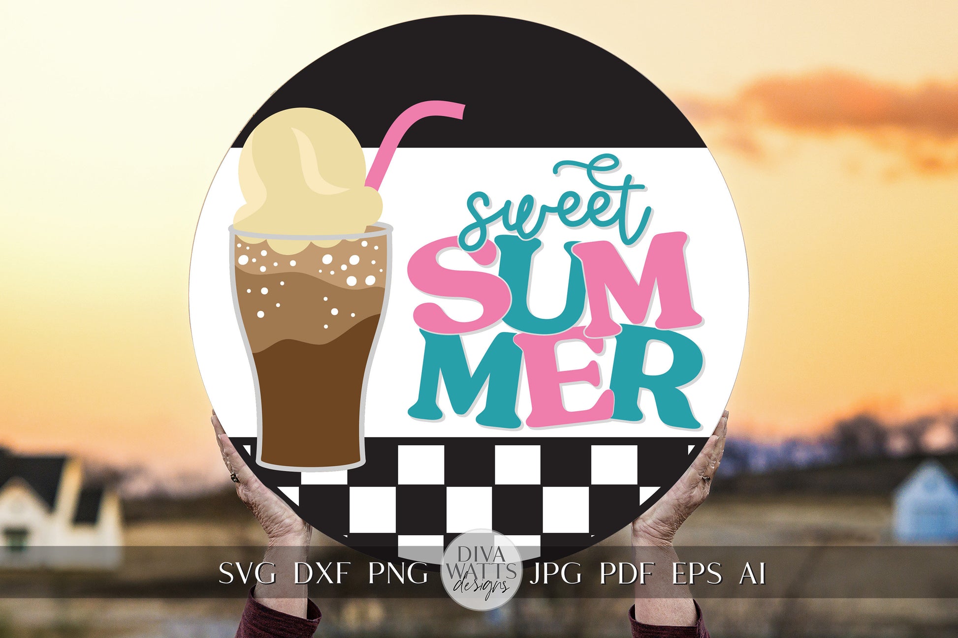 Sweet Summer SVG Summer Ice Cream Float svg Door Hanger For Summer SVG Door Hanger SVG For Retro Summer Round Sign svg Soda Shop svg Cricut