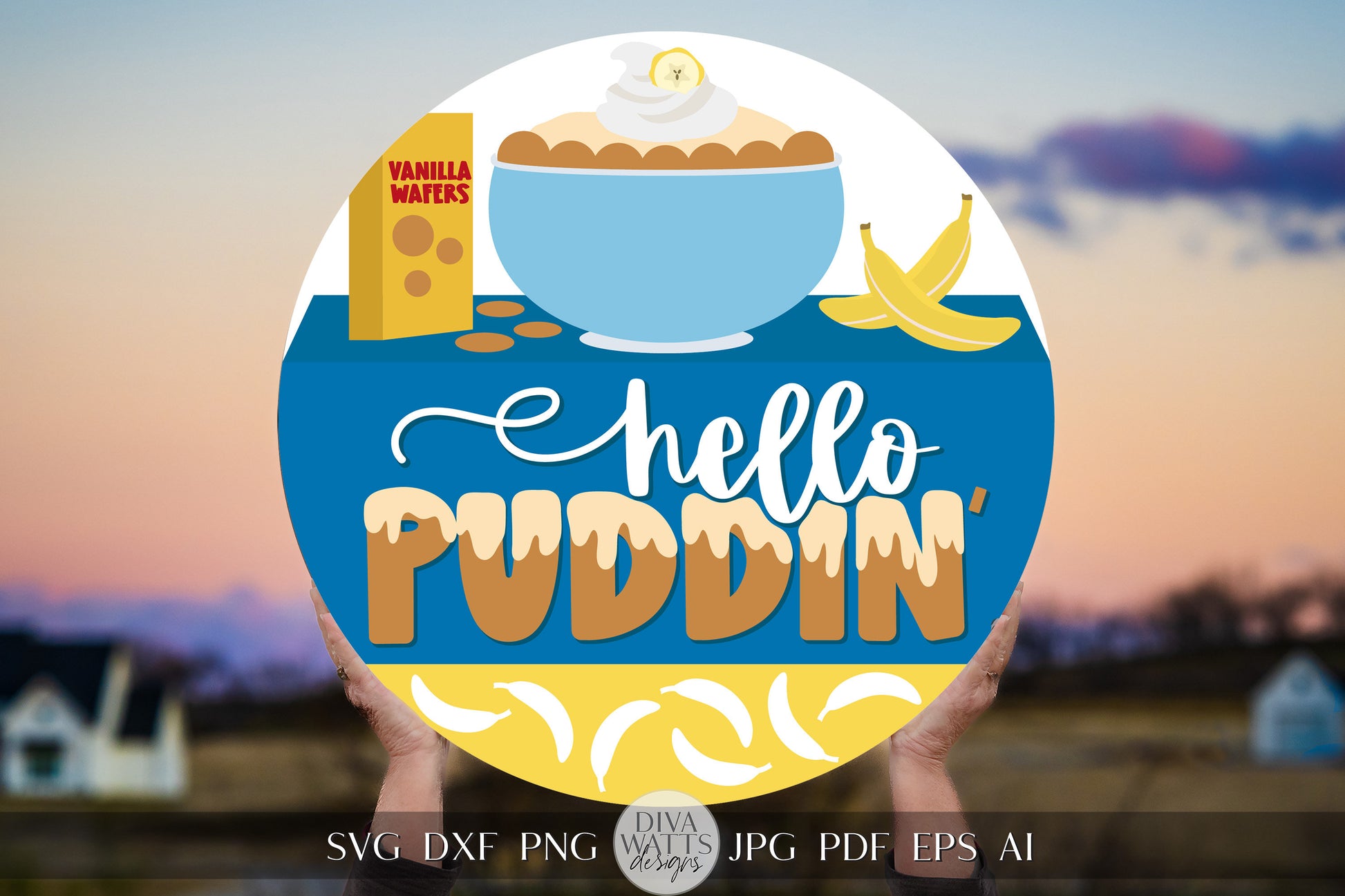 Hello Puddin' SVG Banana Pudding SVG Funny Welcome SVG Banana svg Welcome Door Hanger Cute Door Hanger Fun Door Hanger svg Fun Cricut svg