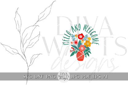 Hello And Welcome SVG Summer SVG For Door Hanger svg Summer Door Hanger svg Welcome svg SVG Abstract Florals Welcome svg Matisse svg Cricut