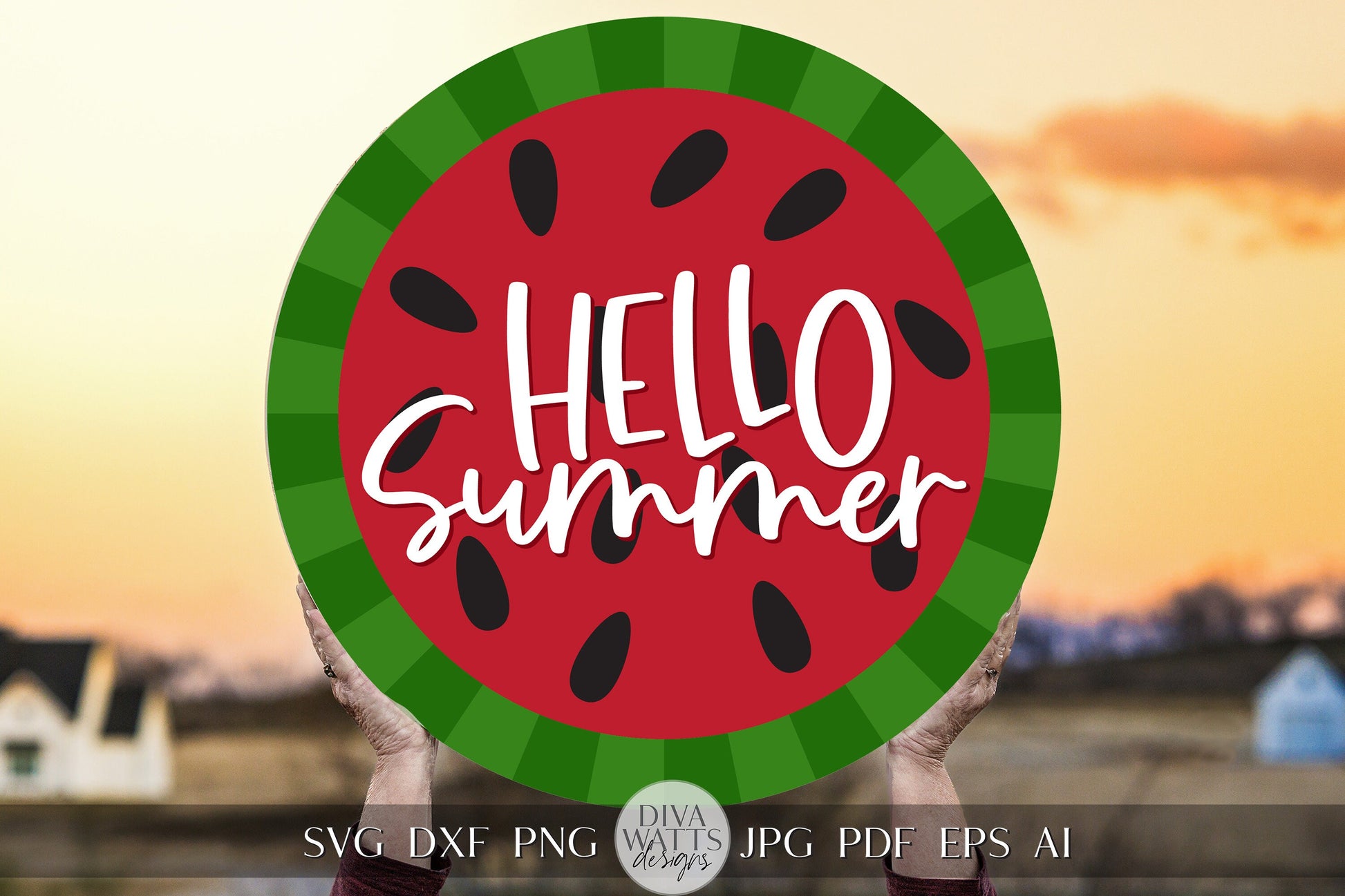 Hello Summer SVG Summer Watermelon svg Door Hanger For Summer SVG Door Hanger SVG For Summer Sign Summer Round Sign svg Summer Cricut svg