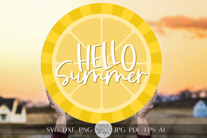 Hello Summer SVG Summer Lemon svg Door Hanger For Summer SVG Door Hanger SVG For Summer Sign Summer Round Sign svg Summer Cricut svg