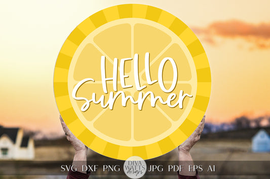 Hello Summer SVG Summer Lemon svg Door Hanger For Summer SVG Door Hanger SVG For Summer Sign Summer Round Sign svg Summer Cricut svg