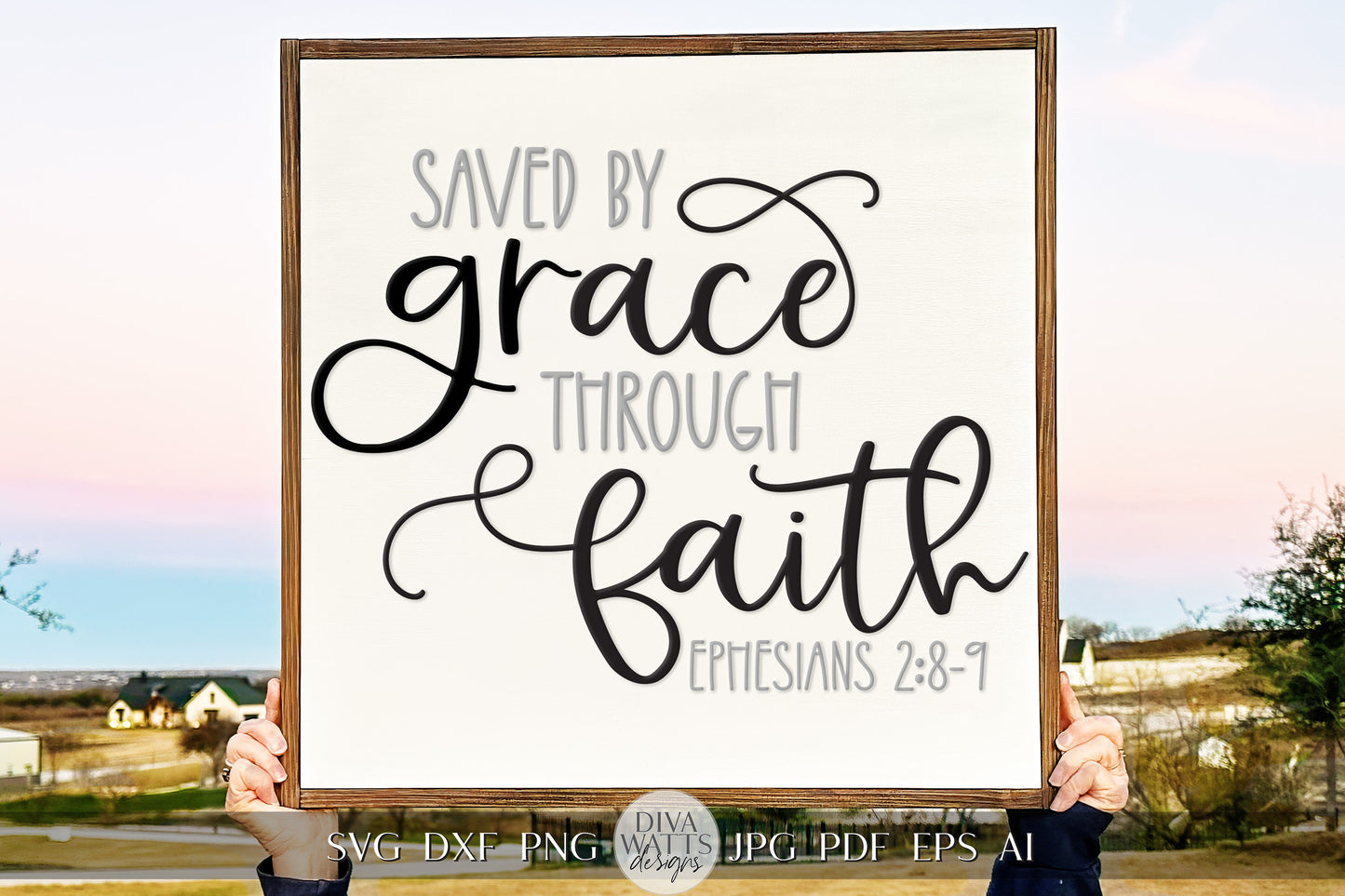Saved By Grace Through Faith SVG Christian Door Hanger svg Christian svg Christian Verse svg Bible Verse svg Cricut svg Ephesians 2: 8-9 svg