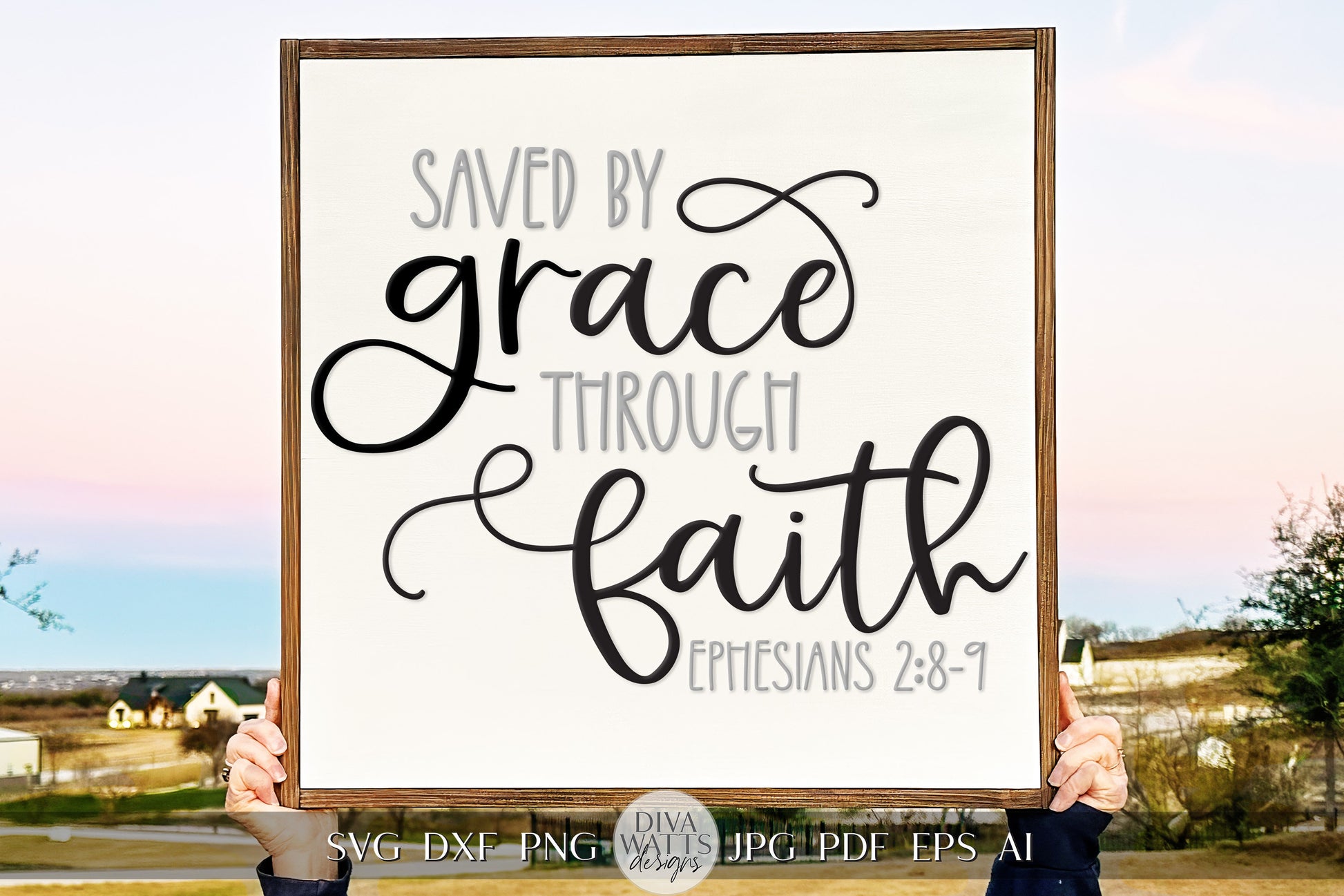 Saved By Grace Through Faith SVG Christian Door Hanger svg Christian svg Christian Verse svg Bible Verse svg Cricut svg Ephesians 2: 8-9 svg