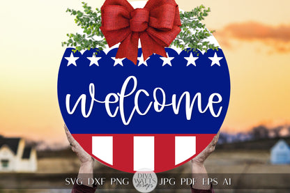 Welcome SVG Flag 4th Of July Door Hanger SVG Door Hanger For Land Of The Free svg For Front Porch Patriotic svg 4th of July Cricut svg