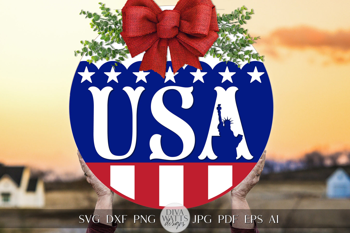 USA svg Memorial Day svg 4th of July SVG Welcome SVG Independence Day svg Memorial Day Door Hanger svg Statue of Liberty svg