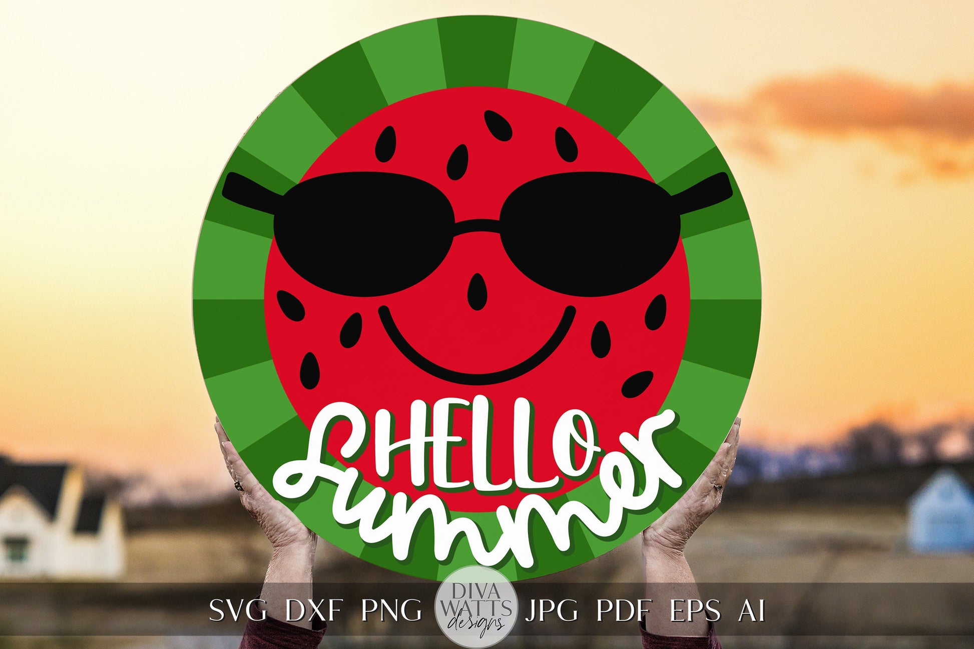 Hello Summer SVG Summer Watermelon svg Door Hanger For Summer SVG Door Hanger SVG Sign Summer Round Sign svg Watermelon svg Cricut svg
