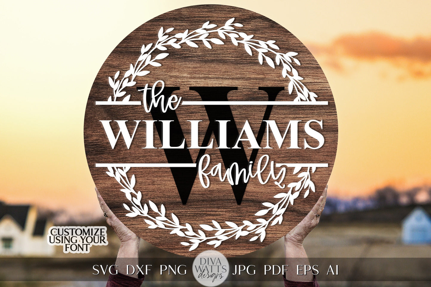 Mongram Wreath SVG Family Name svg Family Wreath svg Housewarming Gift svg Family SVG for Round Sign svg Door Hanger svg Cricut Family svg