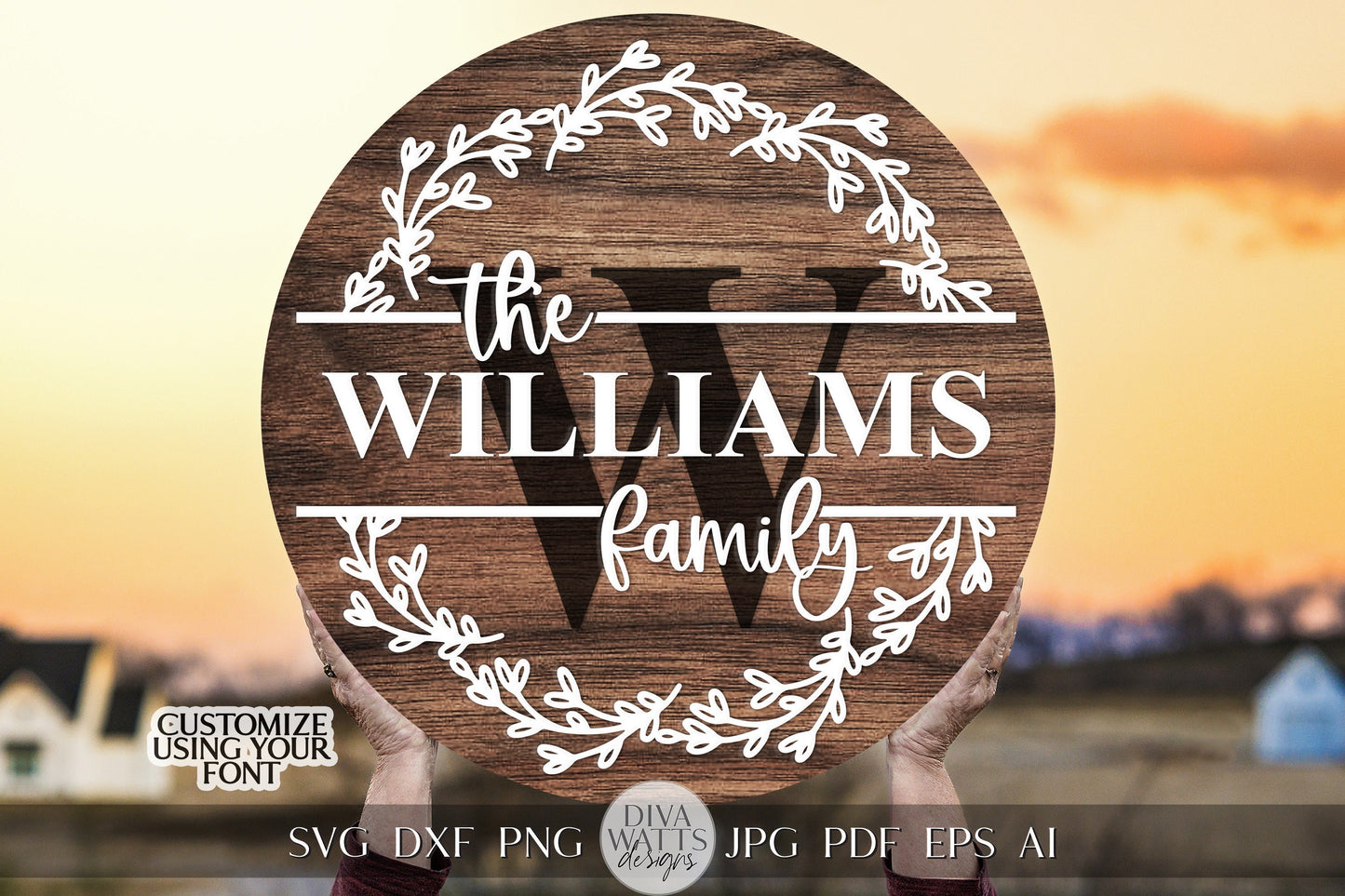 Mongram Wreath SVG Last Name svg Family Wreath svg Housewarming Gift svg Family SVG for Round Sign svg Door Hanger svg Cricut Family svg