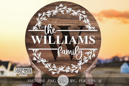 Mongram Wreath SVG Last Name svg Family Wreath svg Housewarming Gift svg Family SVG for Round Sign svg Door Hanger svg Cricut Family svg
