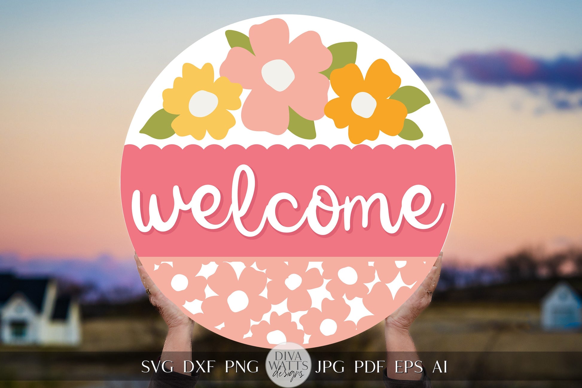 Welcome SVG Summer Flowers svg Door Hanger For Summer SVG Door Hanger SVG For Summer Sign Summer Round Sign svg Summer Round svg Circut svg