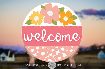 Welcome SVG Summer Flowers svg Door Hanger For Summer SVG Door Hanger SVG For Summer Sign Summer Round Sign svg Summer Round svg Circut svg