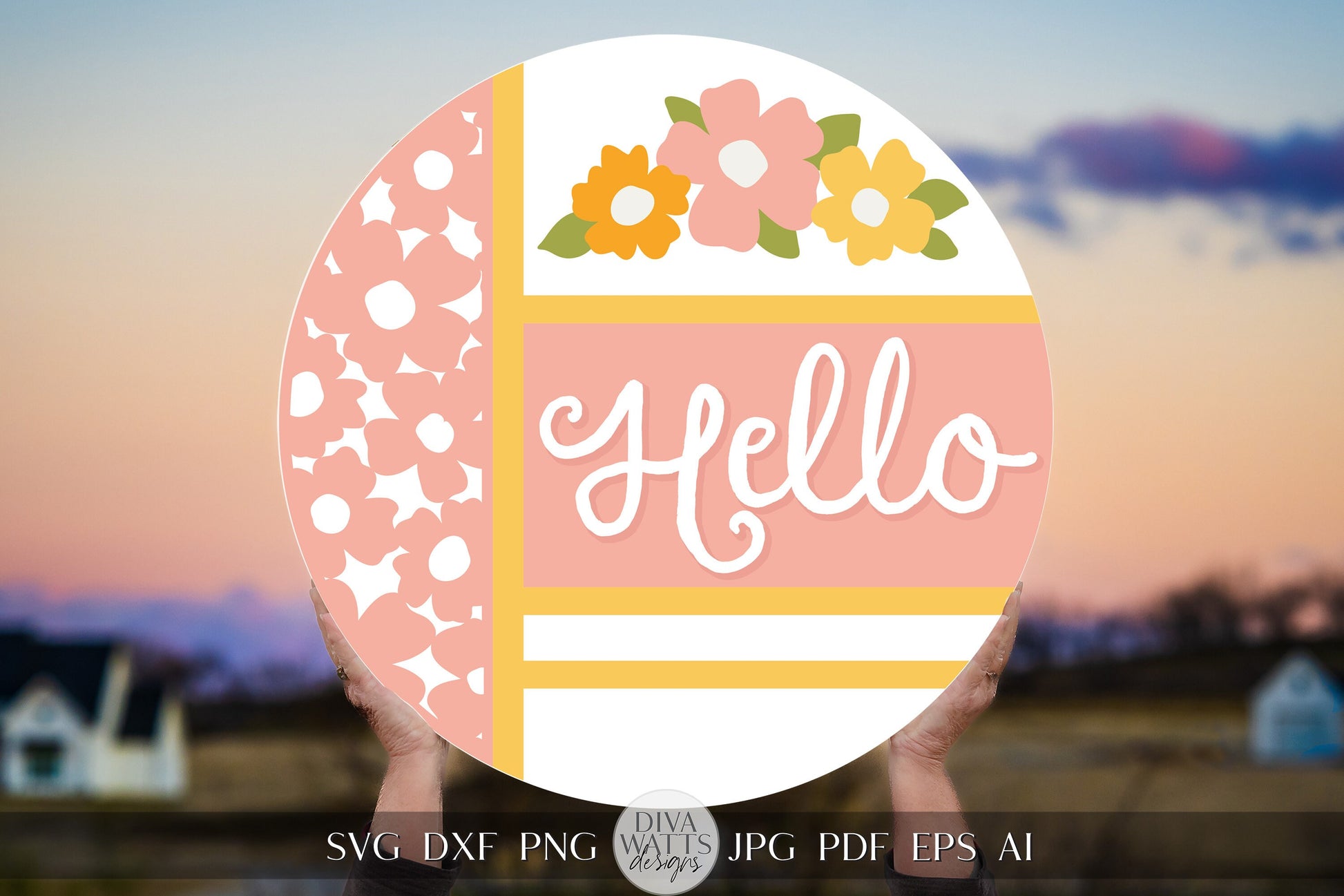 Hello SVG Summer Flowers svg Door Hanger For Summer SVG Door Hanger SVG For Summer Sign Summer Round Sign svg Summer Round svg Circut svg