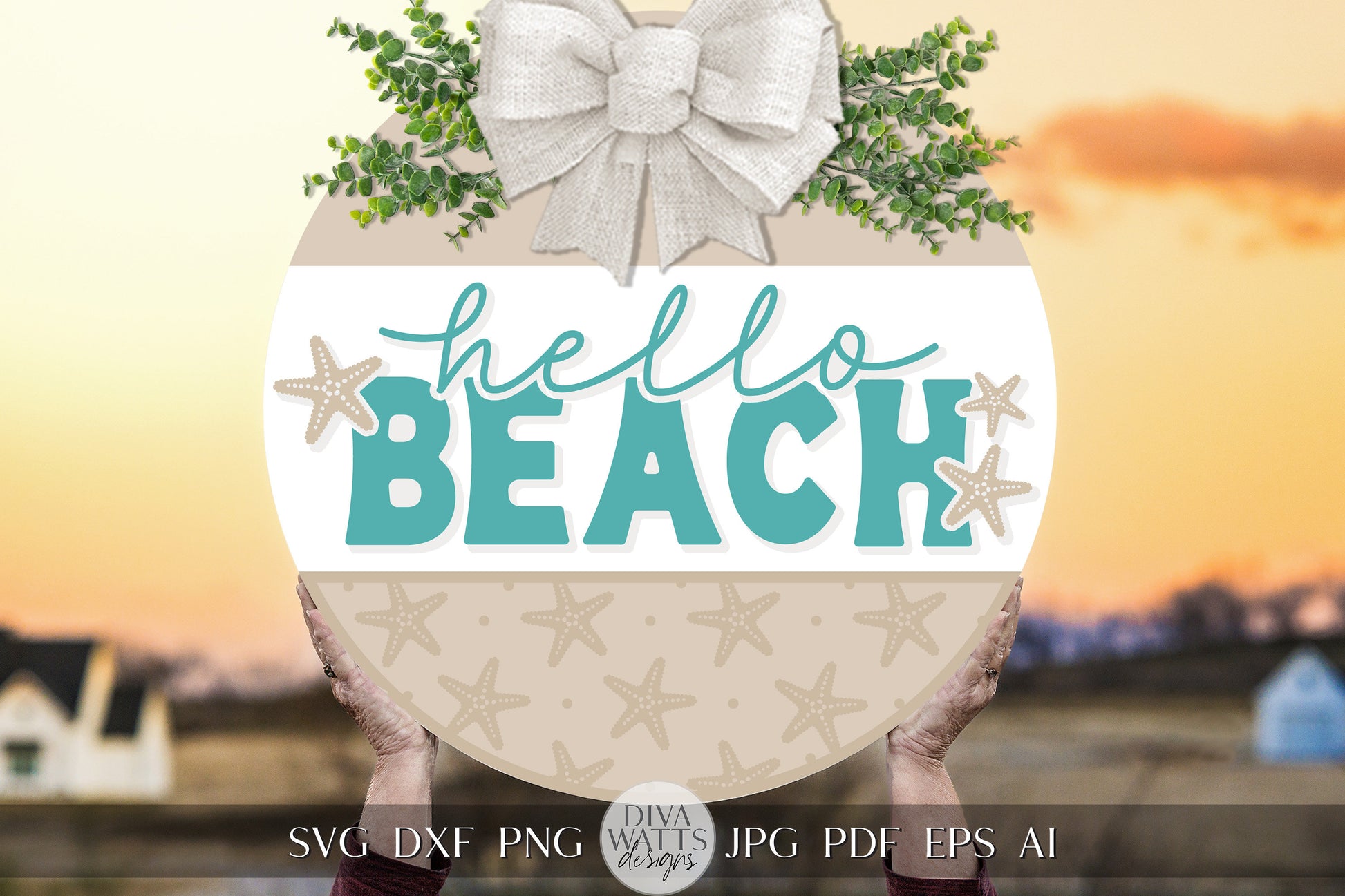 Hello Beach SVG Starfish SVG Ocean svg Cute Beach Hanger svg Beach House Welcome sign SVG Beach Door Hanger Beach House sign
