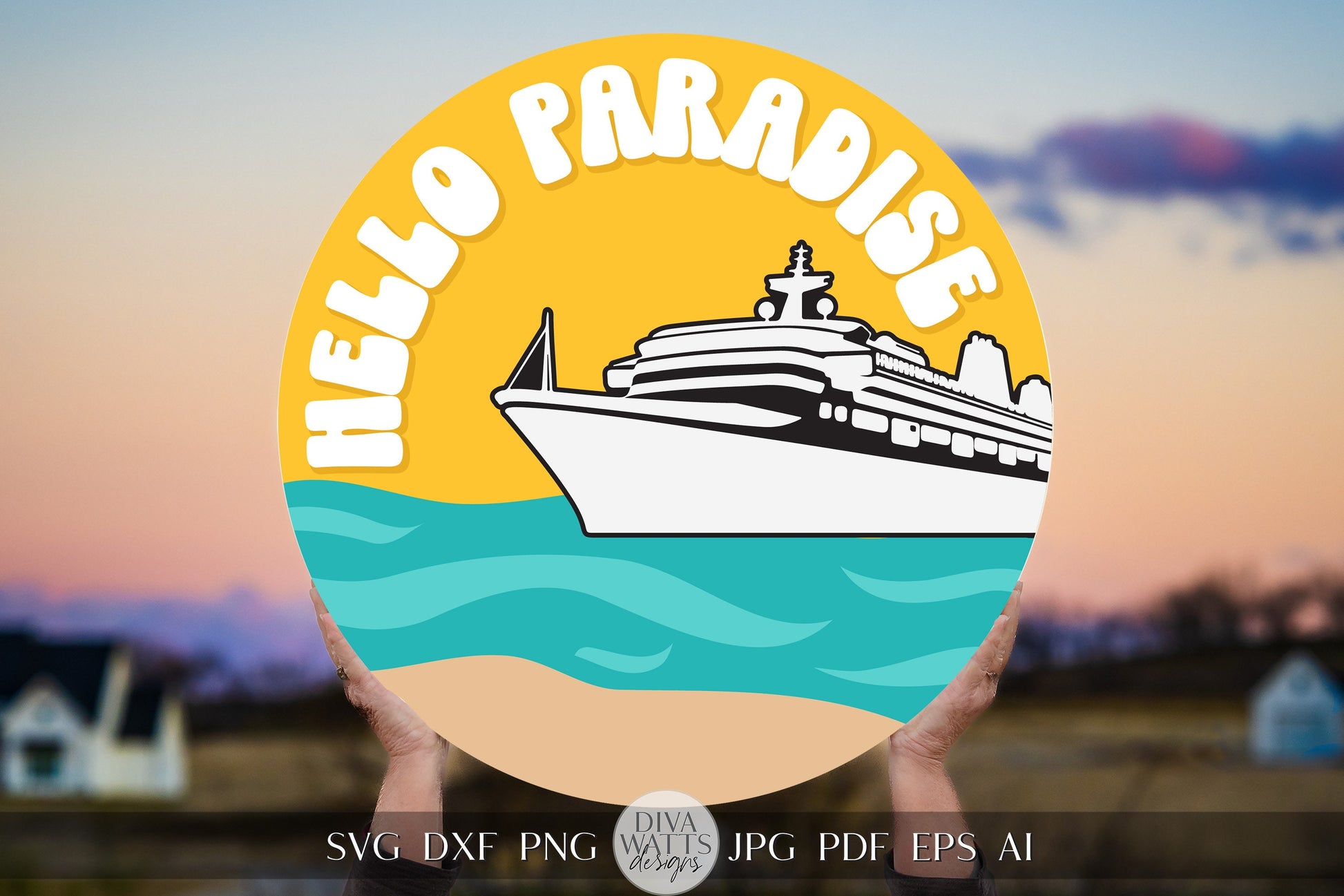 Hello Paradise SVG Cruise Door Hanger SVG Cruise Decor SVG Summer Welcome svg Summer Door Hanger svg Summer Sign Cricut svg Cruise Ship svg