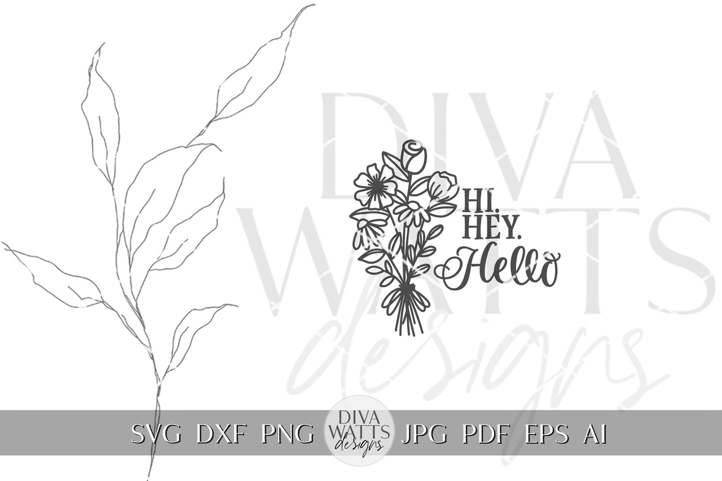Hi Hey Hello SVG Welcome SVG Flowers svg Hello SVG Hello Sign For Front Door svg Round Welcome svg Round Door Hanger svg Floral Cricut svg