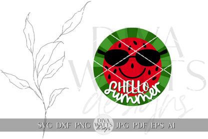Hello Summer SVG Summer Watermelon svg Door Hanger For Summer SVG Door Hanger SVG Sign Summer Round Sign svg Watermelon svg Cricut svg