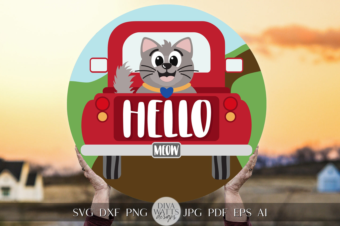 Hello SVG Cat svg Kitty Welcome Sign svg Cat Welcome Sign svg Old Truck Door Hanger svg Summer svg Cute Cricut svg