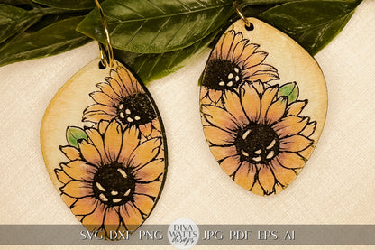 Sunflower Earrings svg Glowforge Earrings SVG Sunflower SVG For Earrings SVG Laser Earrings svg Sunflower Laser Earrings svg