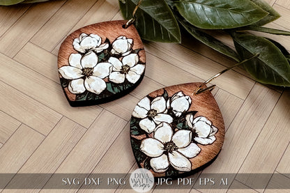 Magnolia Earrings SVG Flower Earrings SVG Laser Earrings svg Glowforge Flower Earrings svg Floral Laser Earring svg Flower Jewelry svg