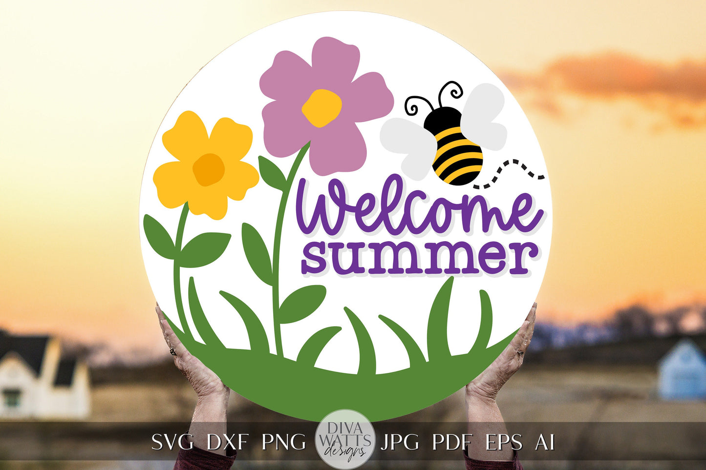 Welcome Summer SVG Summer Flowers svg Door Hanger For Summer SVG Door Hanger SVG For Summer Sign Summer Round Sign svg Summer Round Bee svg