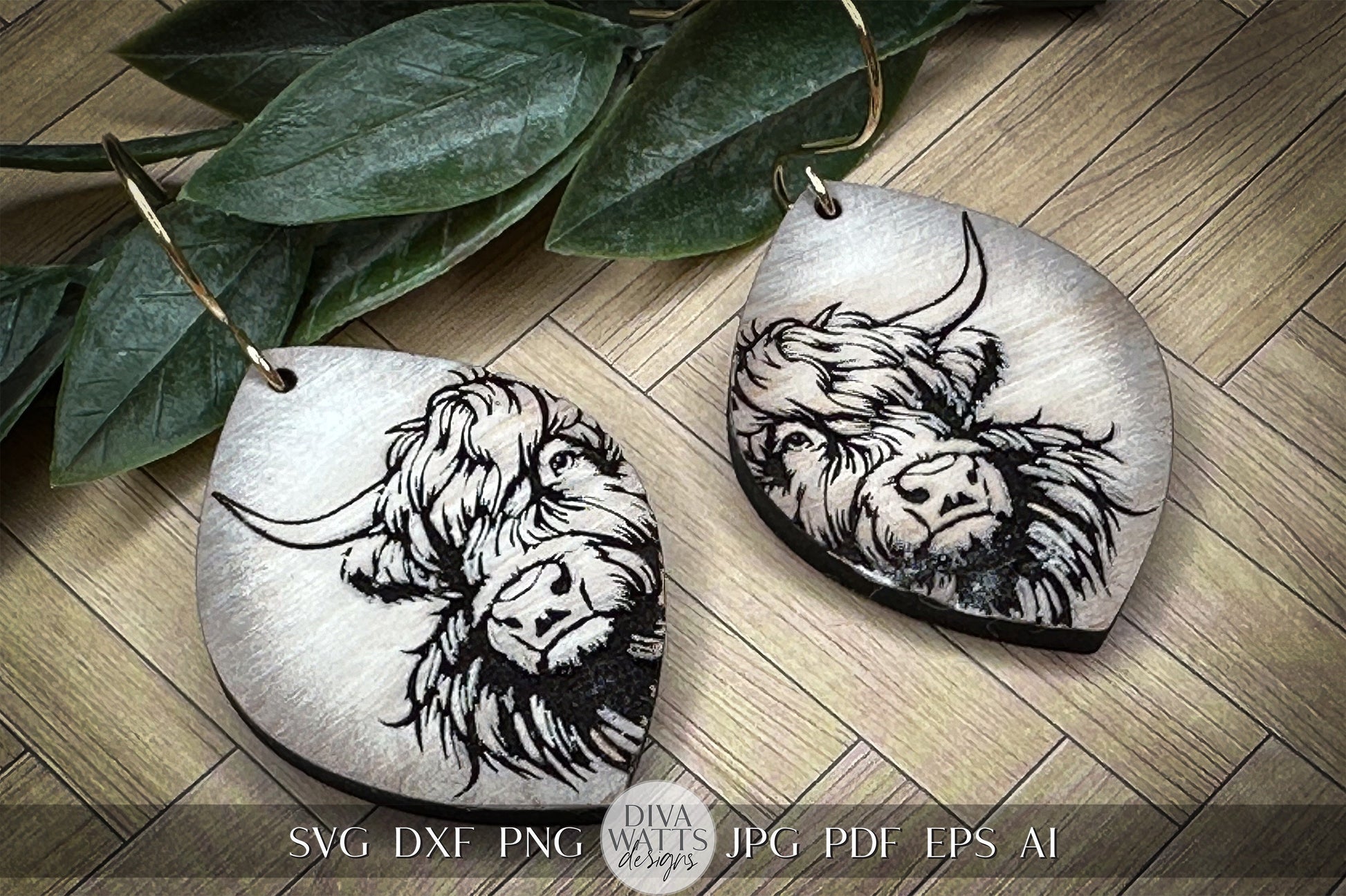 Highland Cow Earrings SVG Cow Earrings For Laser Highland Cow Laser Earrings svg Farm Animal Earrings Dangle Earrings for Laser Glowforge