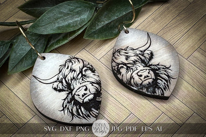 Highland Cow Earrings SVG Cow Earrings For Laser Highland Cow Laser Earrings svg Farm Animal Earrings Dangle Earrings for Laser Glowforge
