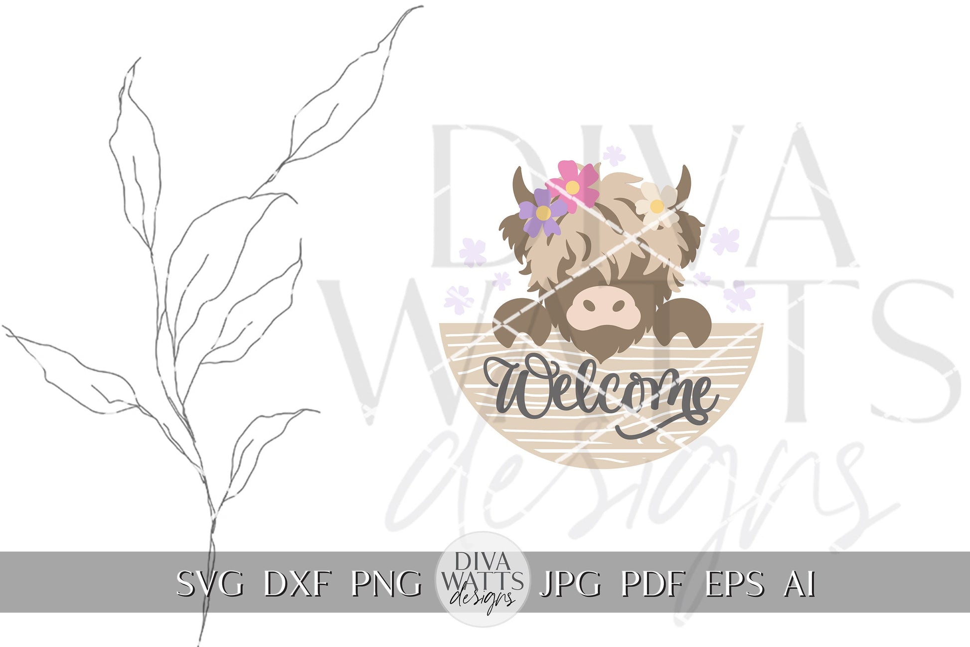 Welcome SVG Highland Cow Door Hanger svg Cow svg Cow Door Sign svg Farm svg Farmhouse Door Hanger svg Cow With Flowers SVG Cricut SVG Cow