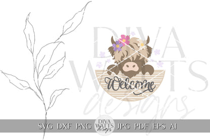Welcome SVG Highland Cow Door Hanger svg Cow svg Cow Door Sign svg Farm svg Farmhouse Door Hanger svg Cow With Flowers SVG Cricut SVG Cow