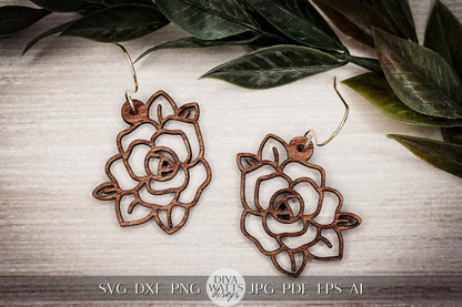 Rose Earrings Laser SVG Rose SVG For Earrings For Glowforge Earrings svg Floral Earrings svg Easy Earrings svg Outline Earrings SVG Laser