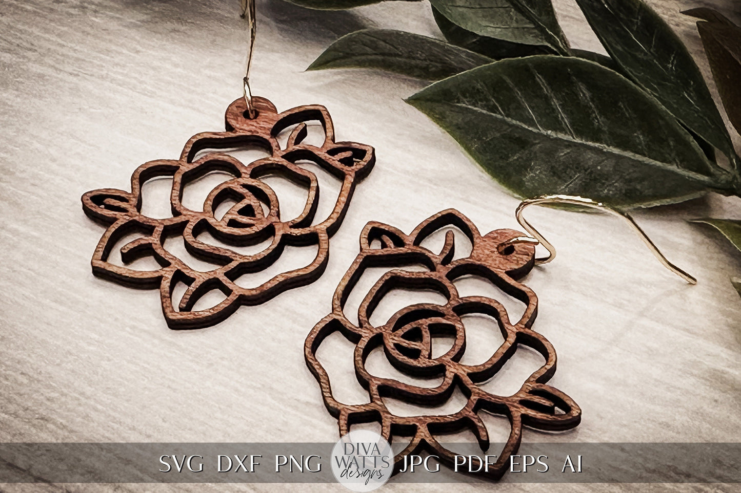 Rose Earrings Laser SVG Rose SVG For Earrings For Glowforge Earrings svg Floral Earrings svg Easy Earrings svg Outline Earrings SVG Laser