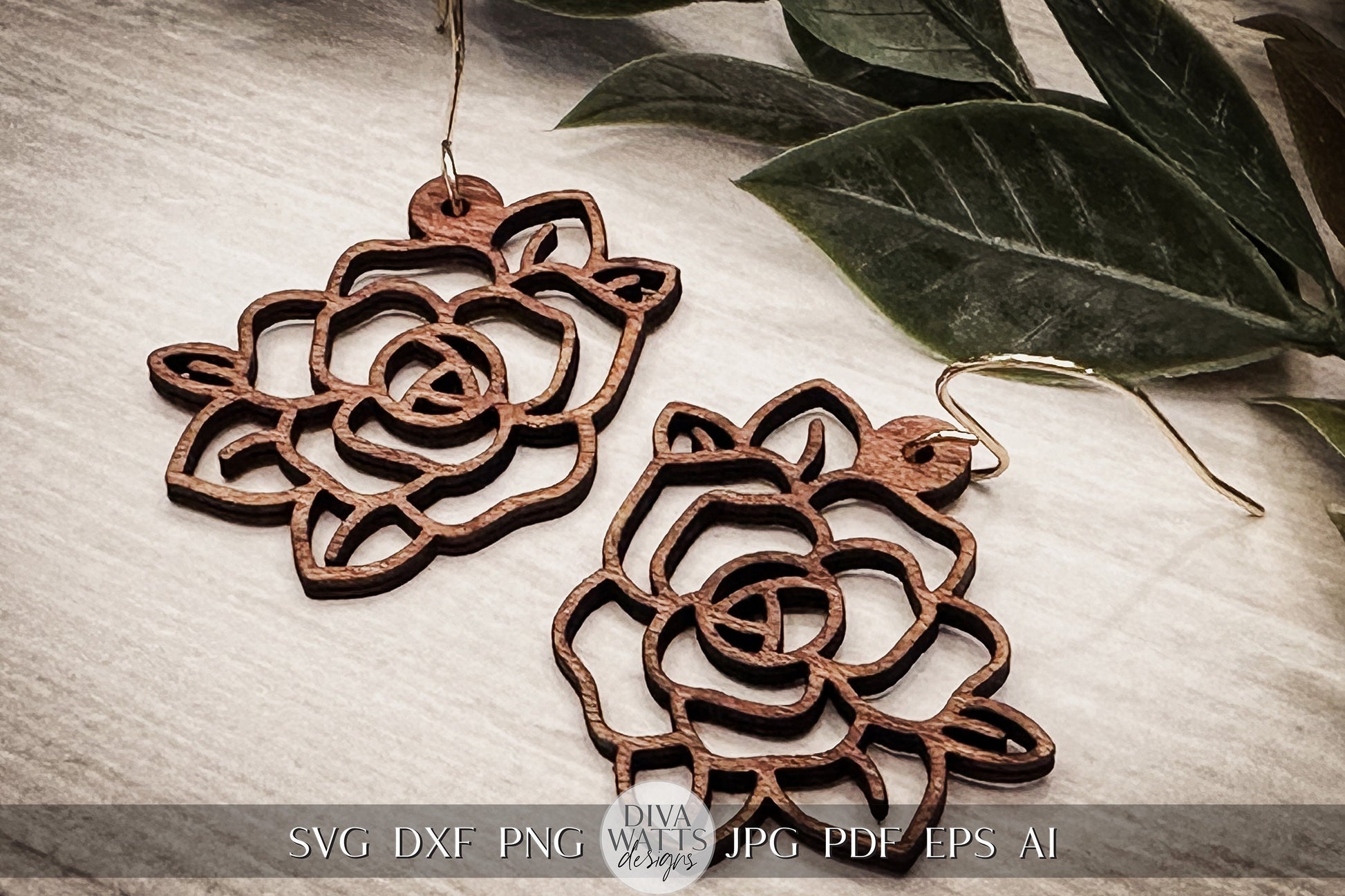 Rose Earrings Laser SVG Rose SVG For Earrings For Glowforge Earrings svg Floral Earrings svg Easy Earrings svg Outline Earrings SVG Laser