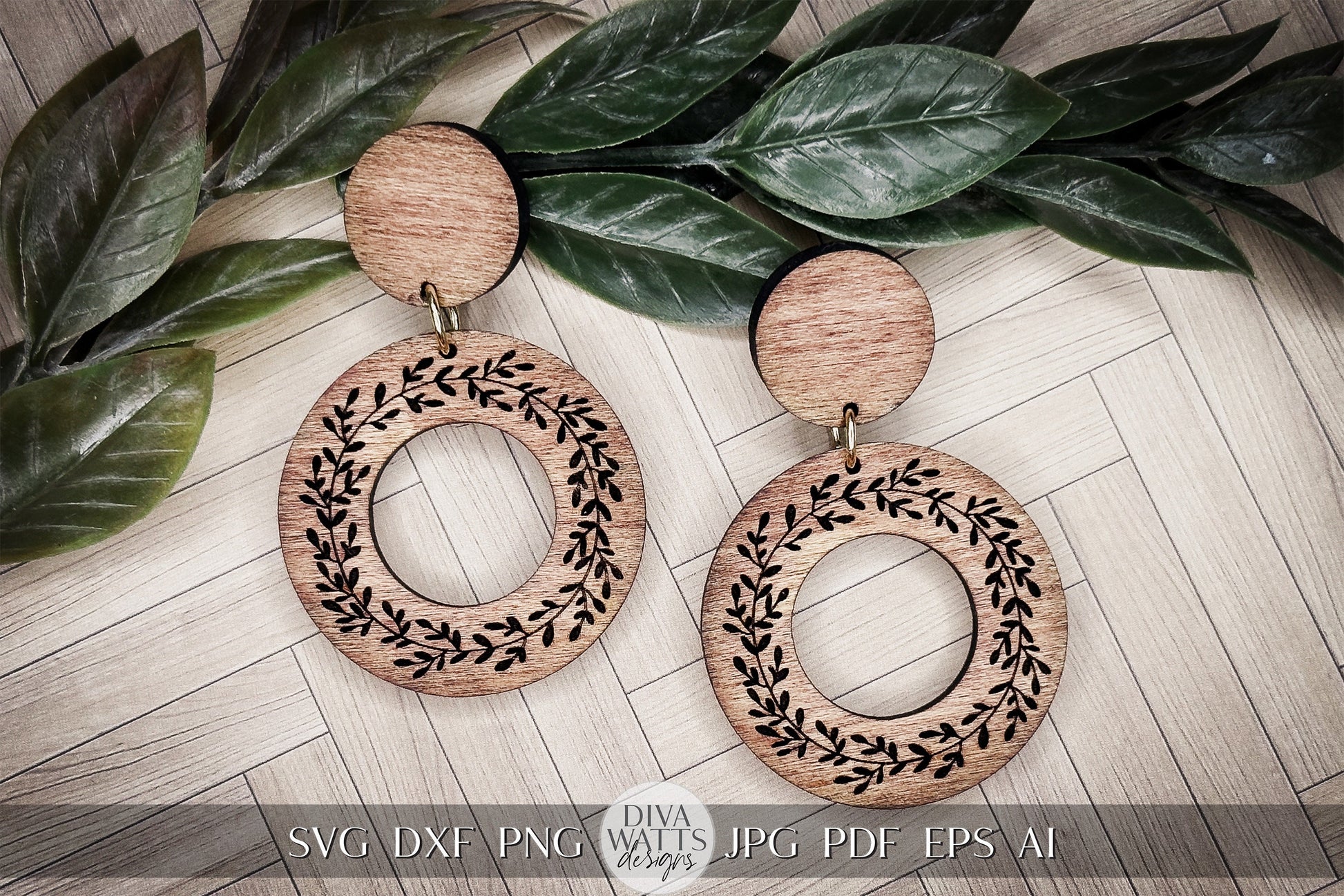 Wreath Earrings Laser SVG Greenery SVG For Earrings For Glowforge Earrings svg Round Earrings svg Easy Earrings svg Outline Earrings SVG