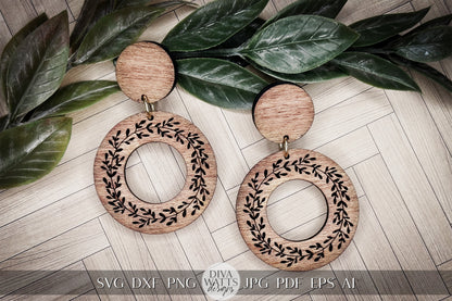 Wreath Earrings Laser SVG Greenery SVG For Earrings For Glowforge Earrings svg Round Earrings svg Easy Earrings svg Outline Earrings SVG