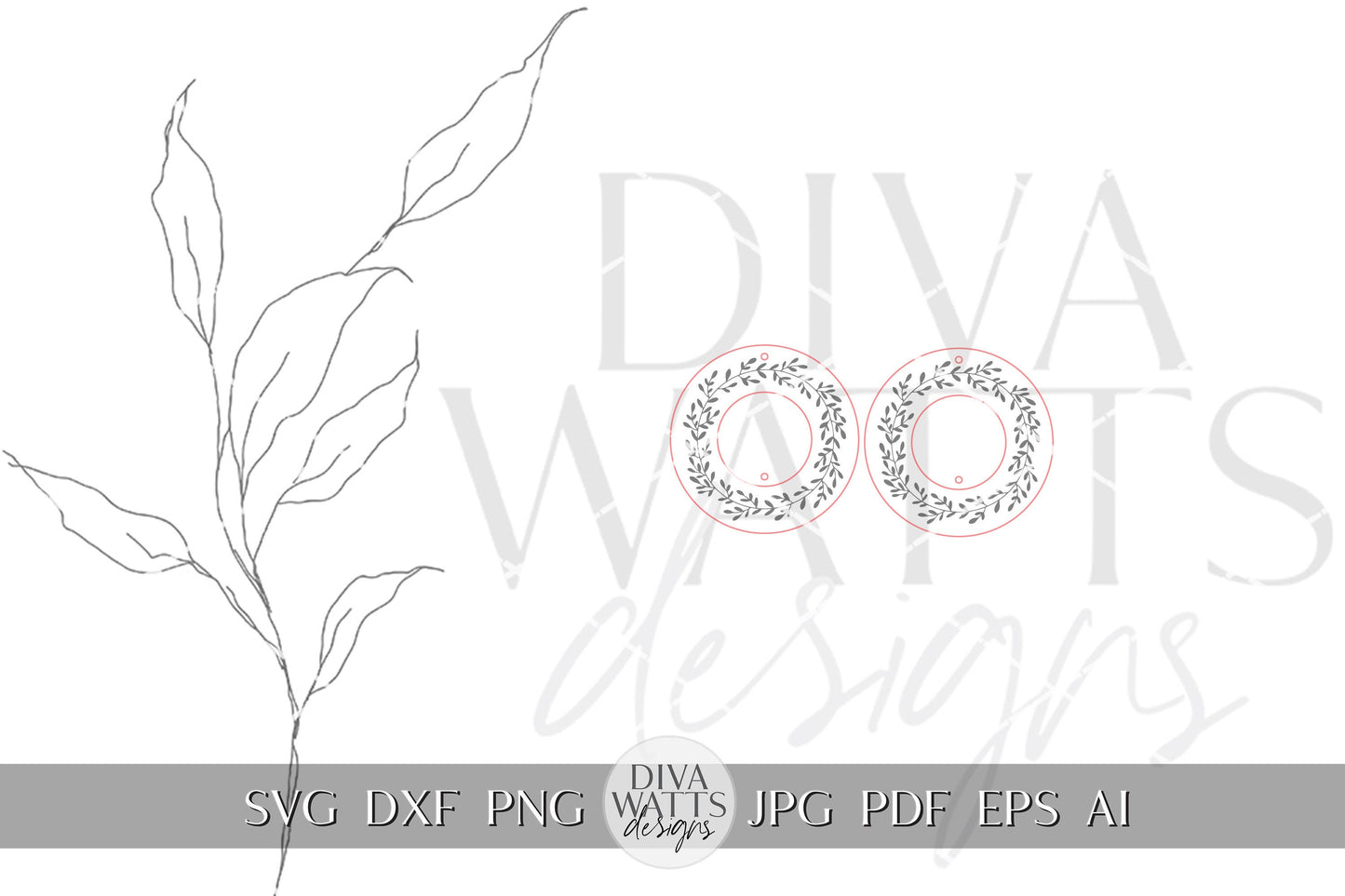 Wreath Earrings Laser SVG Greenery SVG For Earrings For Glowforge Earrings svg Round Earrings svg Easy Earrings svg Outline Earrings SVG