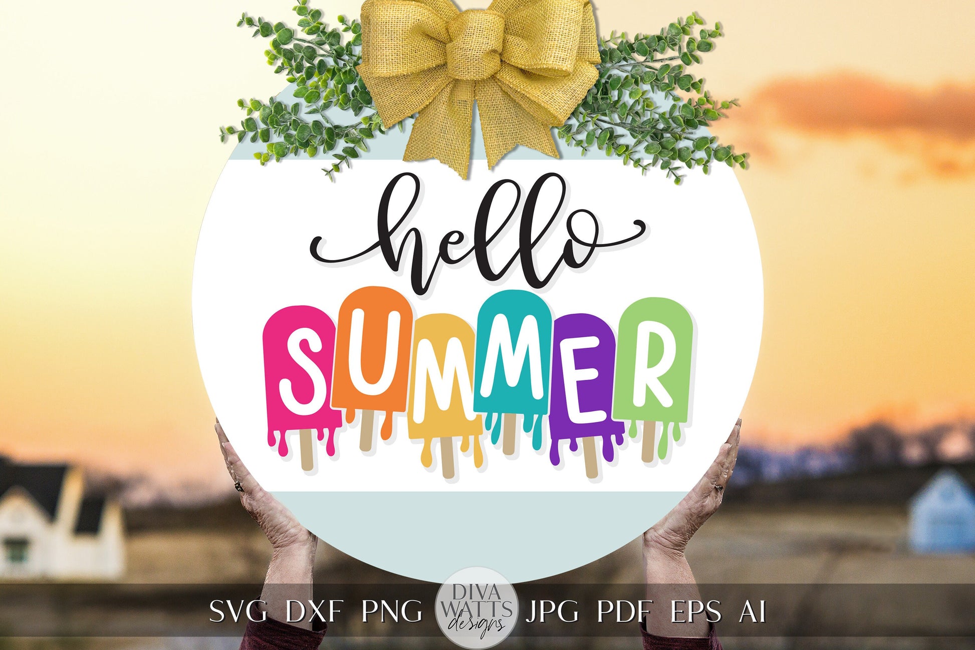 Oh Hello Summer SVG Dripping Popsicles svg Door Hanger For Summer SVG Door Hanger SVG For Summer Popsicles Summer Round Sign svg Cricut svg