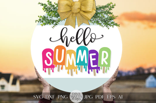 Oh Hello Summer SVG Dripping Popsicles svg Door Hanger For Summer SVG Door Hanger SVG For Summer Popsicles Summer Round Sign svg Cricut svg