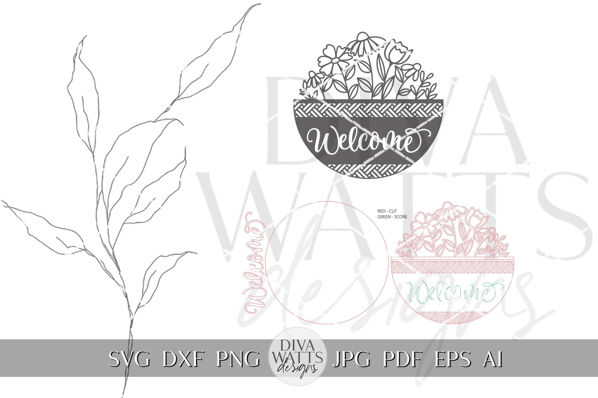 Welcome SVG Spring Florals Door Hanger Design Geometric Welcome SVG Wooden Welcome Door Hanger Front Door Decor Front Door Sign Flower svg
