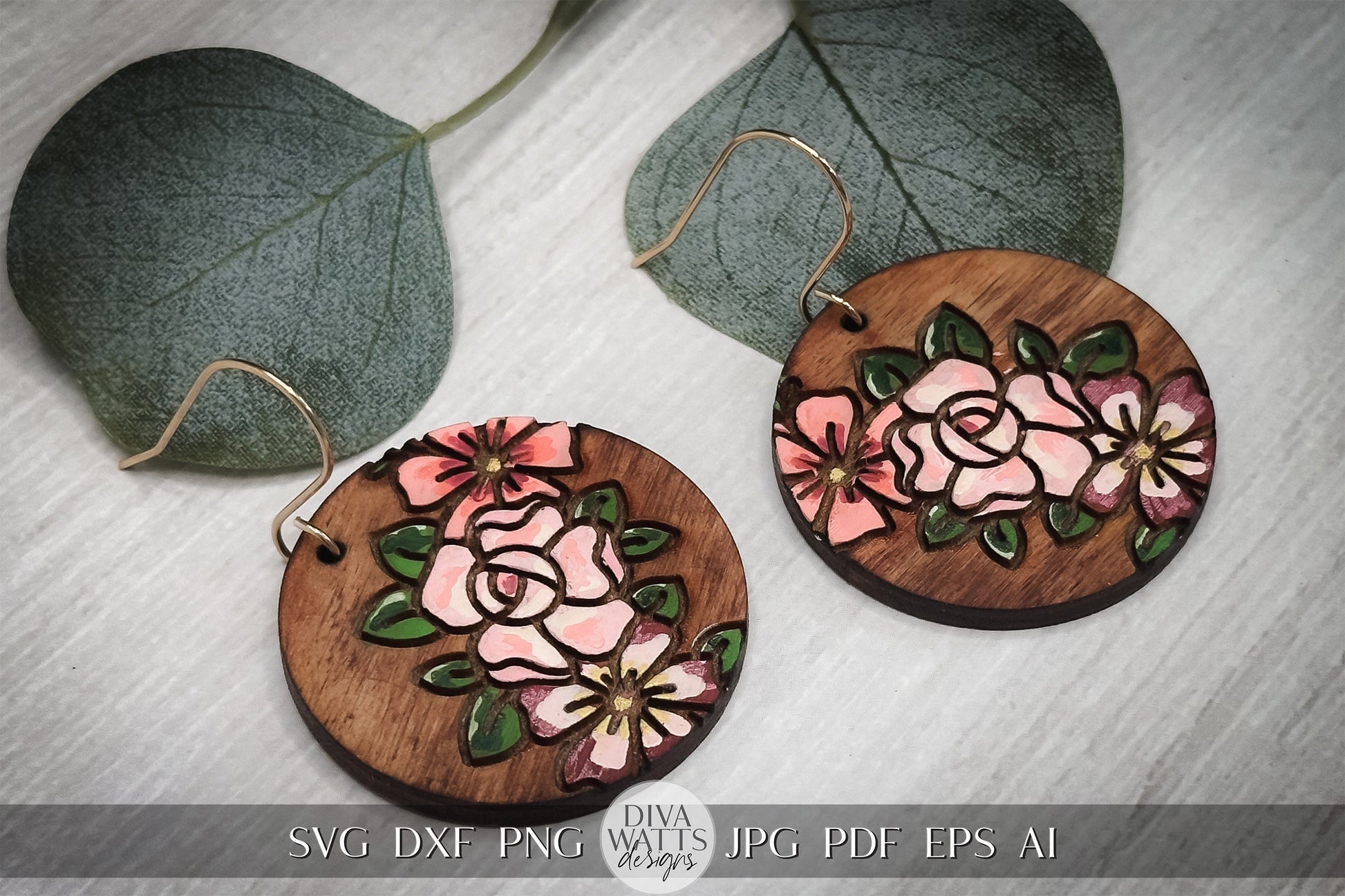 Rose Earrings Laser SVG Rose SVG For Earrings For Glowforge Earrings svg Floral Earrings svg Easy Earrings svg Circle Earrings SVG Laser