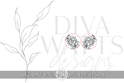 Rose Earrings Laser SVG Rose SVG For Earrings For Glowforge Earrings svg Floral Earrings svg Easy Earrings svg Circle Earrings SVG Laser