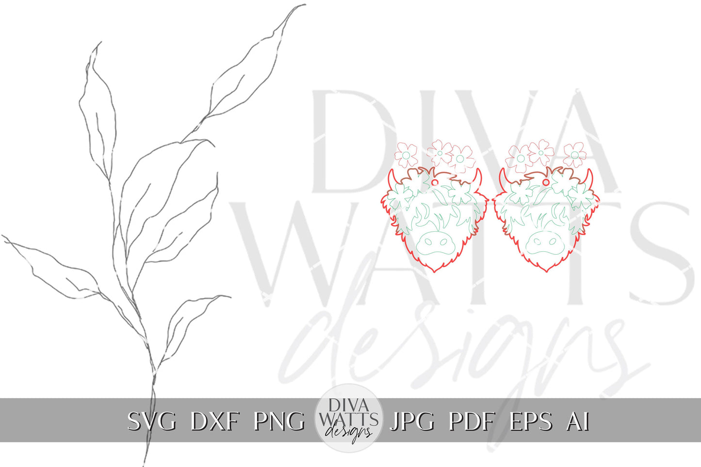 Highland Cow Earrings Laser SVG Floral Cow Earrings Laser Earrings With Highland Cow svg 3d Highland Cow Earrings svg 3d Earrings svg
