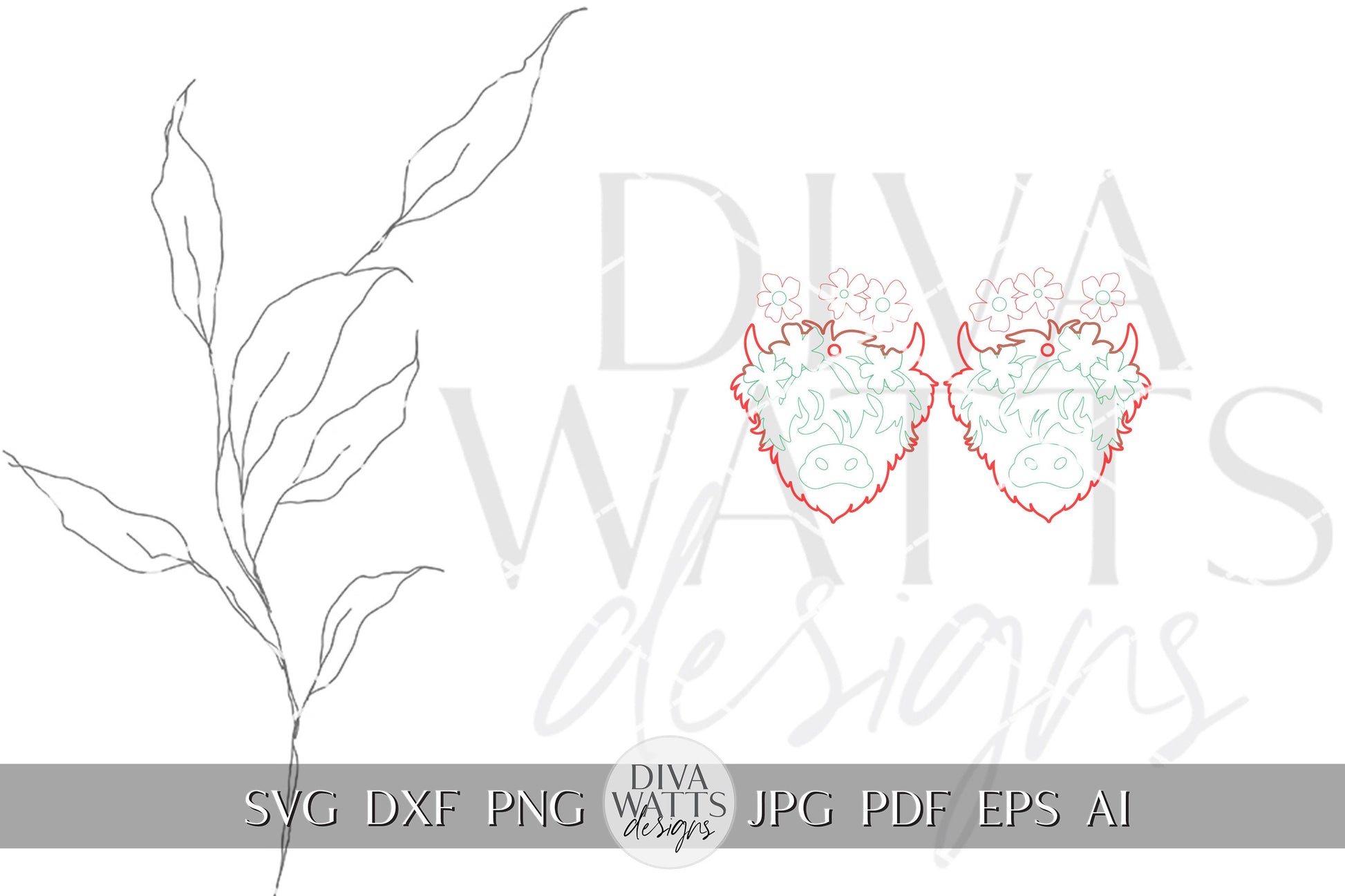 Highland Cow Earrings Laser SVG Floral Cow Earrings Laser Earrings With Highland Cow svg 3d Highland Cow Earrings svg 3d Earrings svg