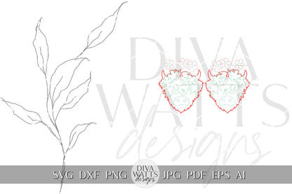 Highland Cow Earrings Laser SVG Floral Cow Earrings Laser Earrings With Highland Cow svg 3d Highland Cow Earrings svg 3d Earrings svg